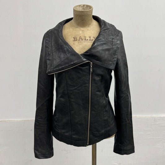 Vintage Black Big Collar Asymmetric Avant Garde Leather Jacket