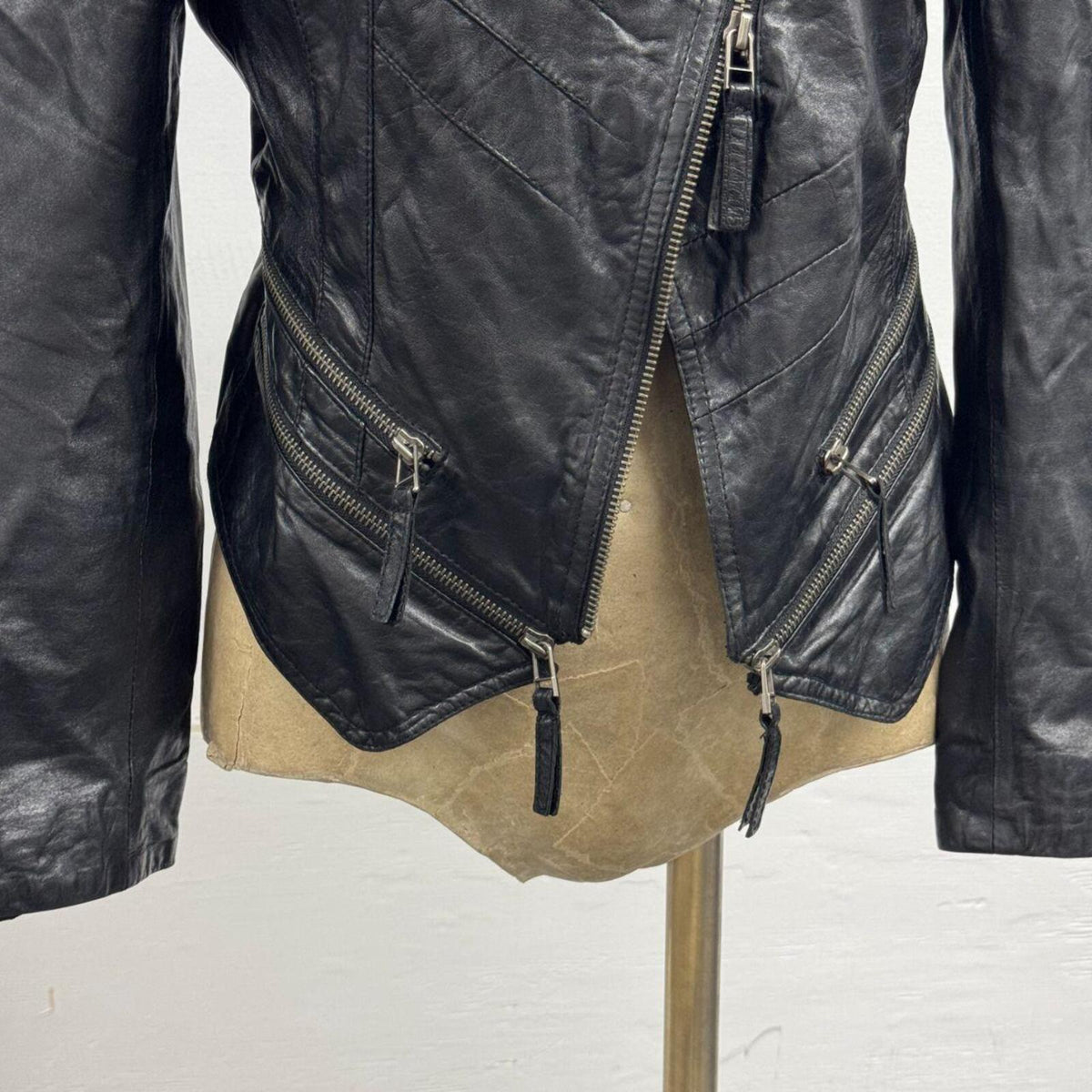 Vintage Black Multi-Way Zip Side Avant Garde Leather Jacket
