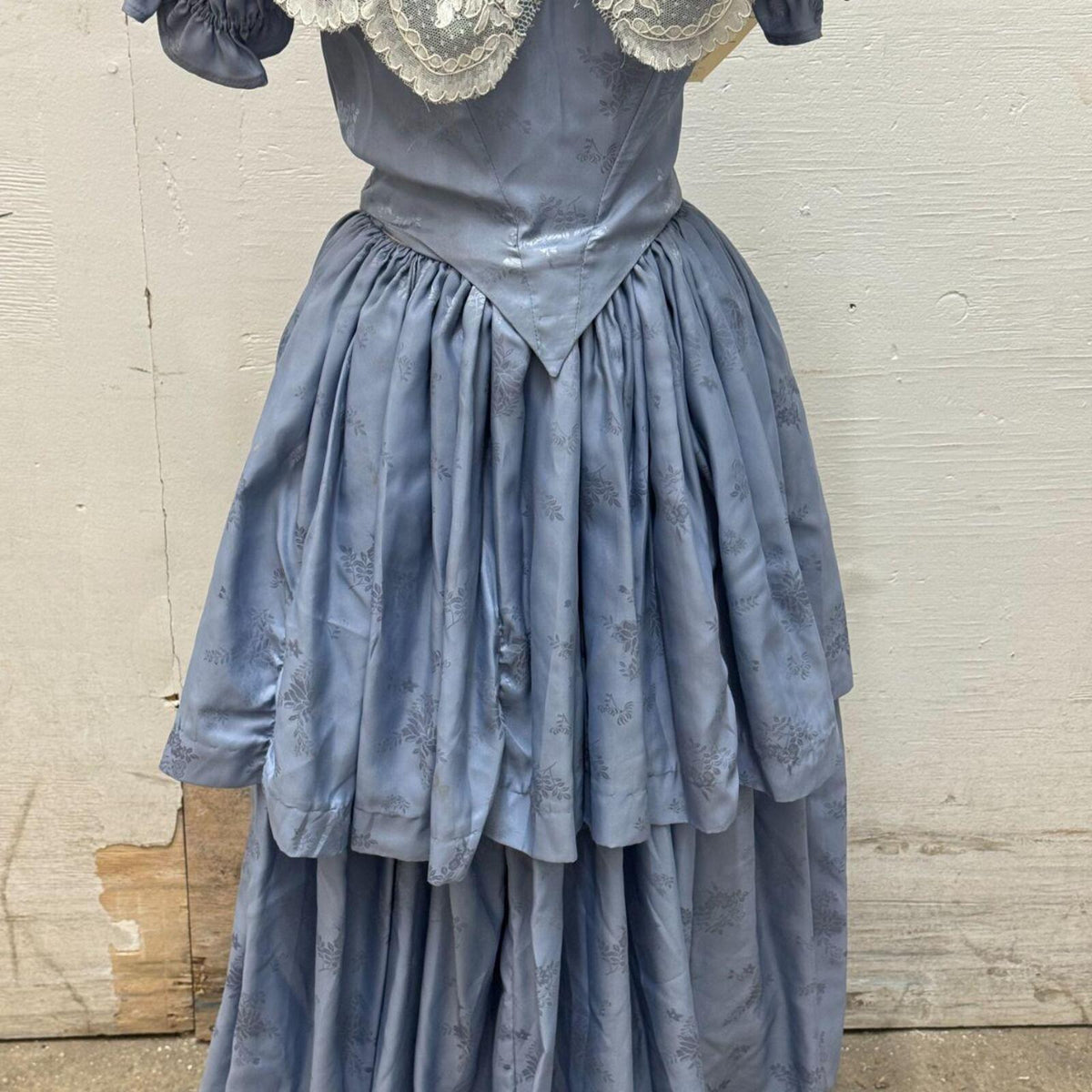 Vintage Film Costume 70s does Victorian Blue Damask Gown XXS