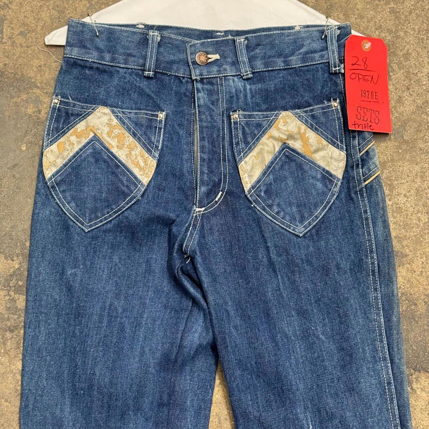 Vintage 70s Metallic Mixed-Panel Flare Jeans S