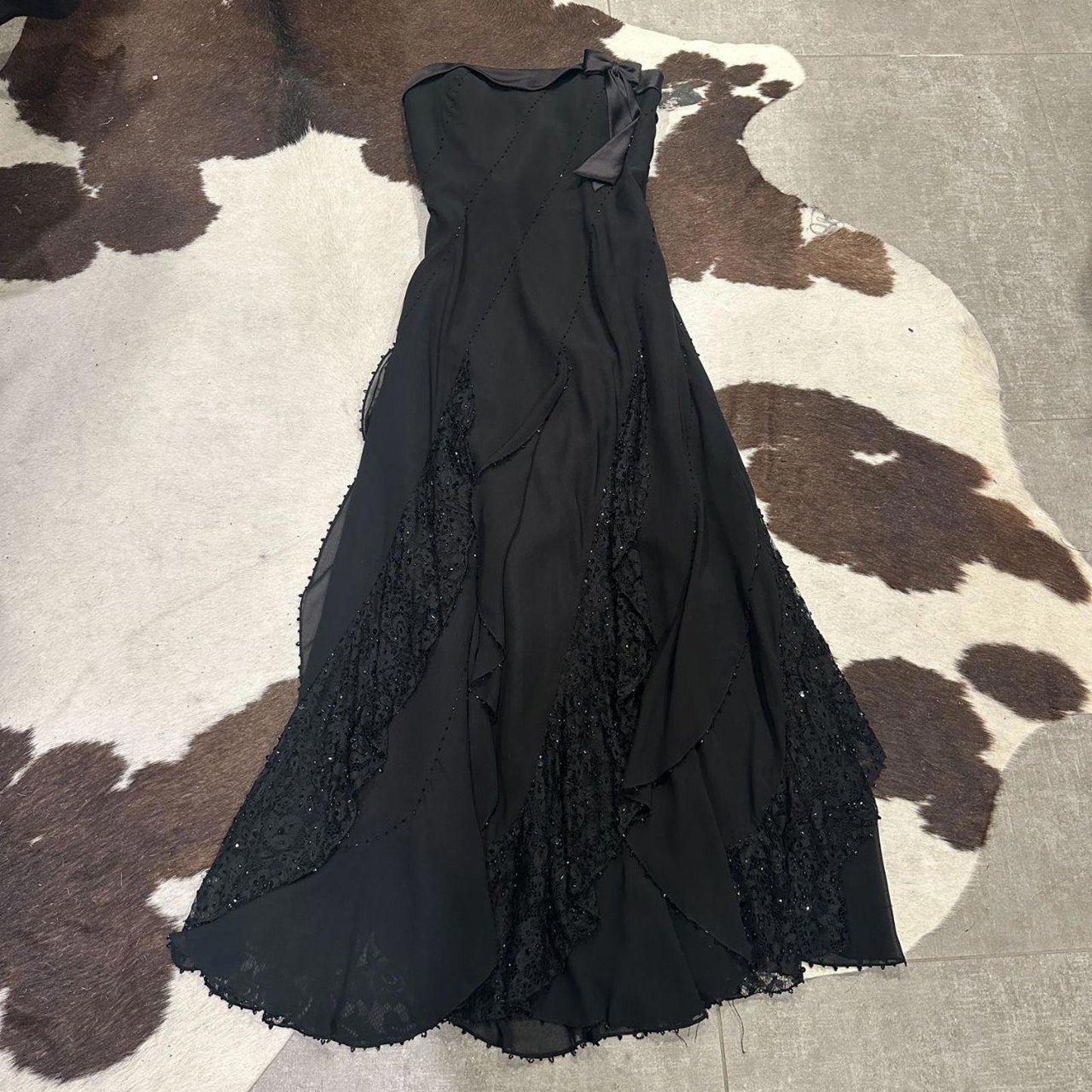 Destinations 100% Silk Beaded Black Y2k Vintage Strapless Gown