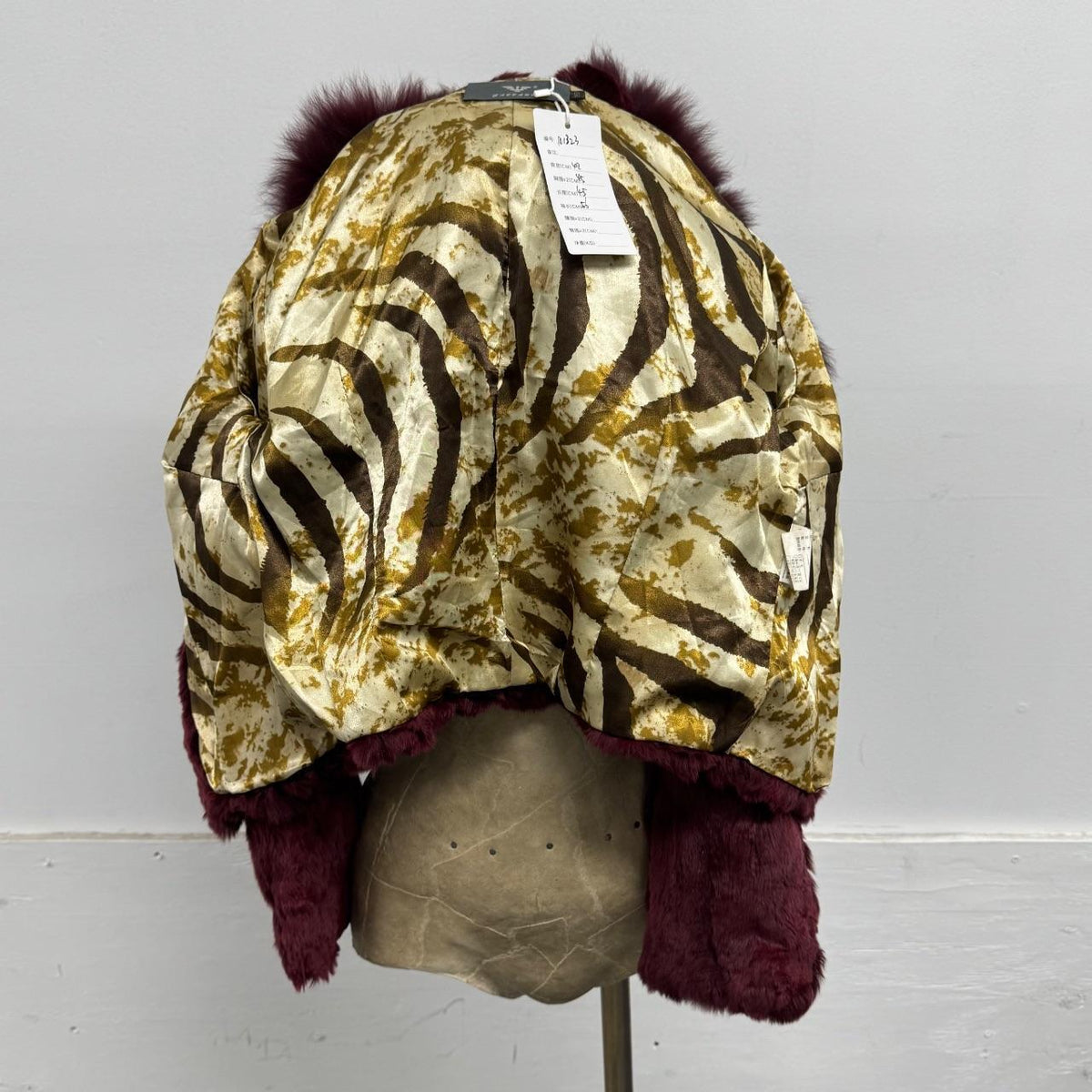 Vintage Y2K Burgundy Red Rabbit & Fox Fur Jacket Coat