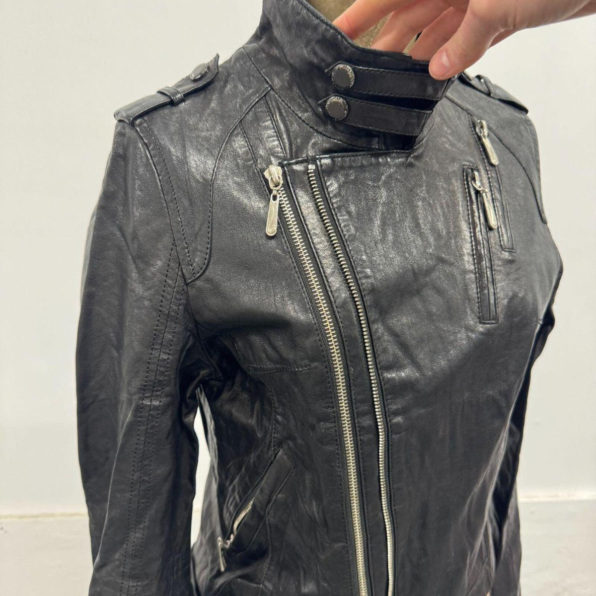 Vintage Black Multi-Zip Real Leather Moto Jacket