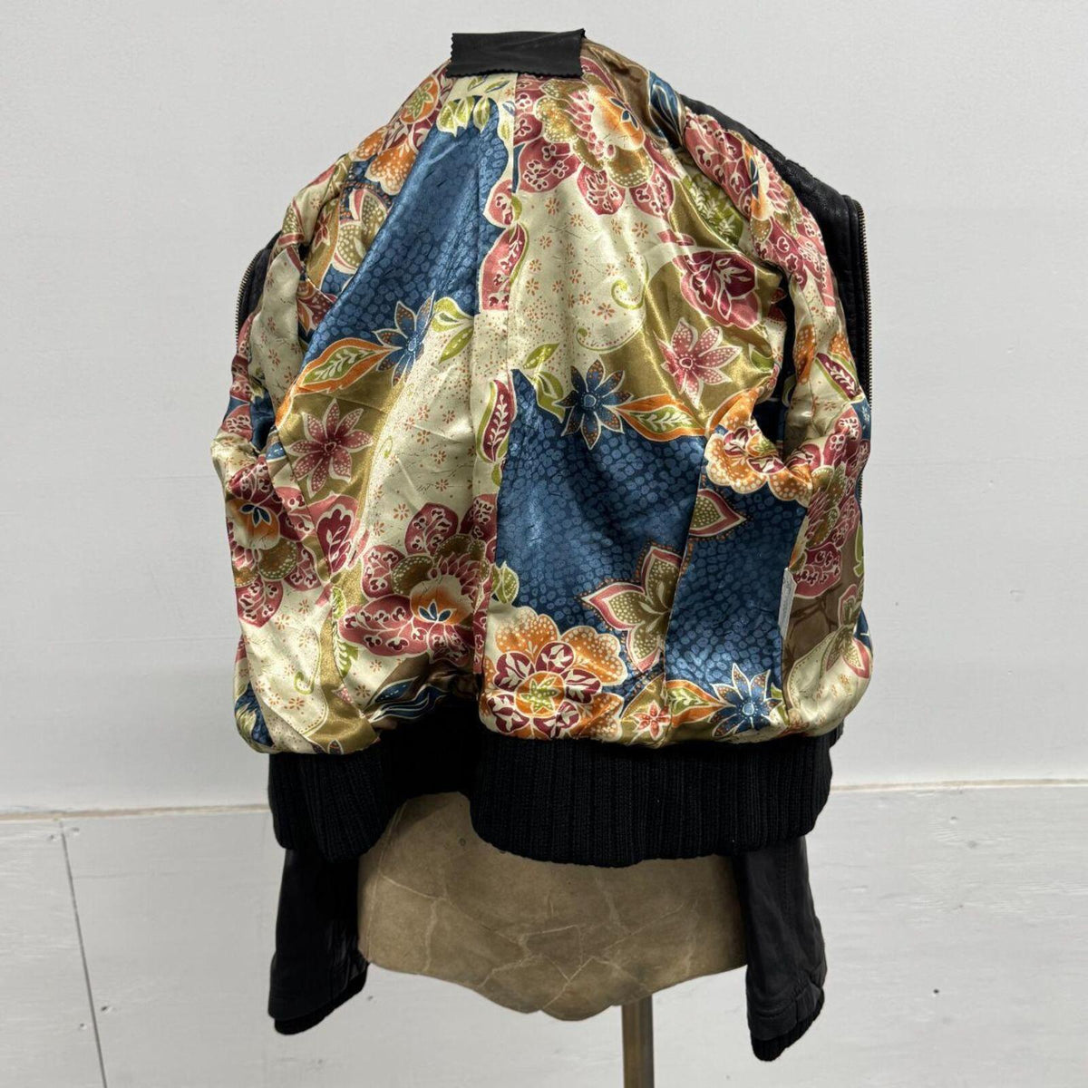 Vintage Black Funnel Neck Asymmetric Avant Garde Leather Jacket