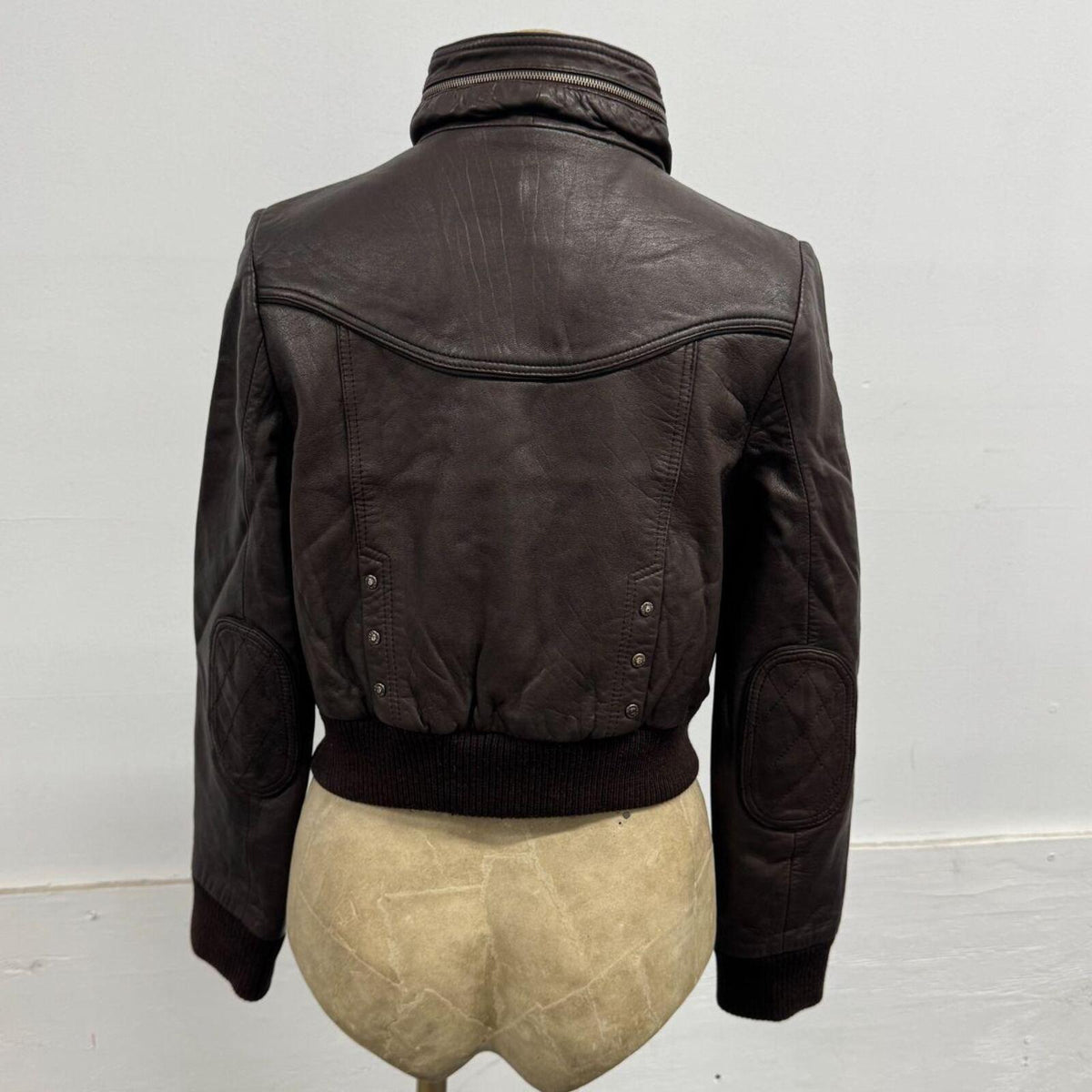 Vintage Brown Triple Zip Leather Aviator Bomber Jacket