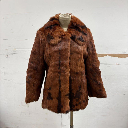 Vintage Mahogany Rabbit Fur Mid-Length Coat Jacket