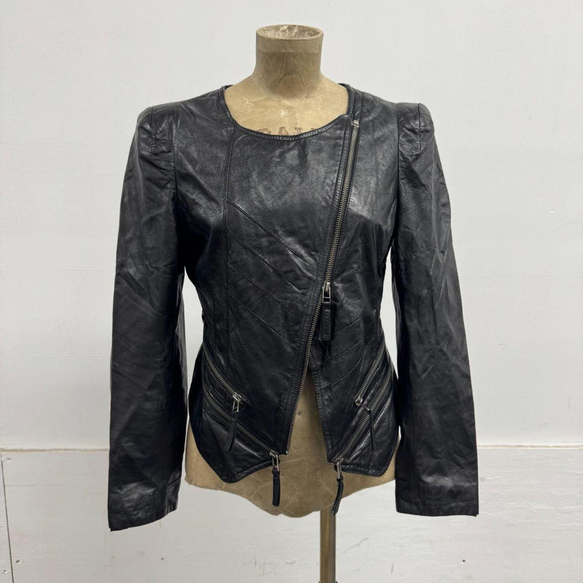 Vintage Black Multi-Way Zip Side Avant Garde Leather Jacket