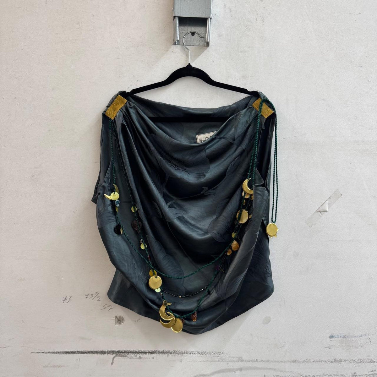 Madomorpho Silk Satin Jacquard Celestial Charm Cowl-Neck Sample Top
