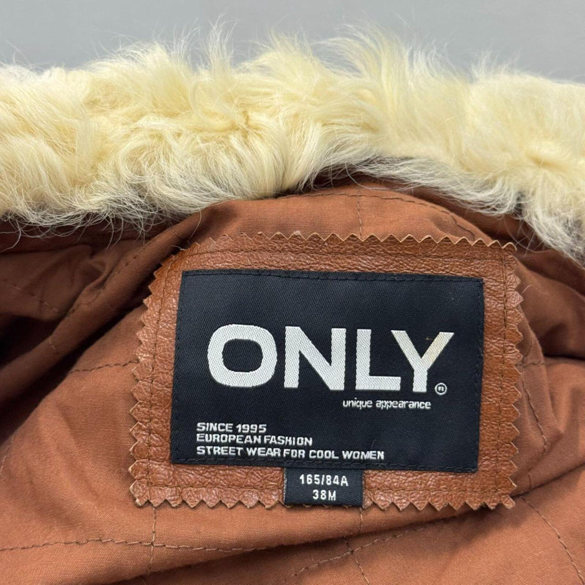 Vintage ONLY Detachable Shearling Leather Moto Jacket Cognac Brown