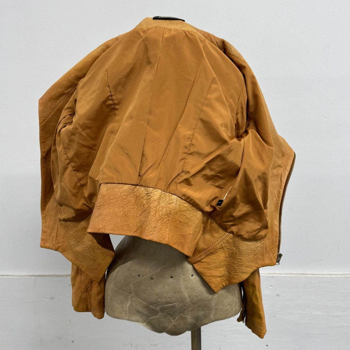 Vintage Tan Funnel Neck Asymmetric Avant Garde Leather Jacket