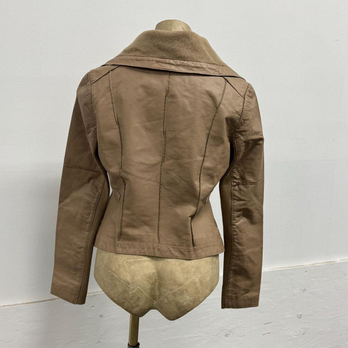 Vintage Tan Big Collar ONLY Asymmetric Avant Garde Leather Jacket