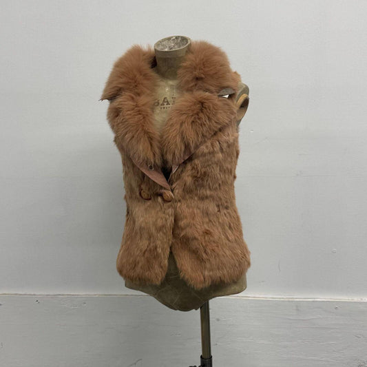 Vintage Camel Mixed Fox & Rabbit Fur Double-Breasted Vest