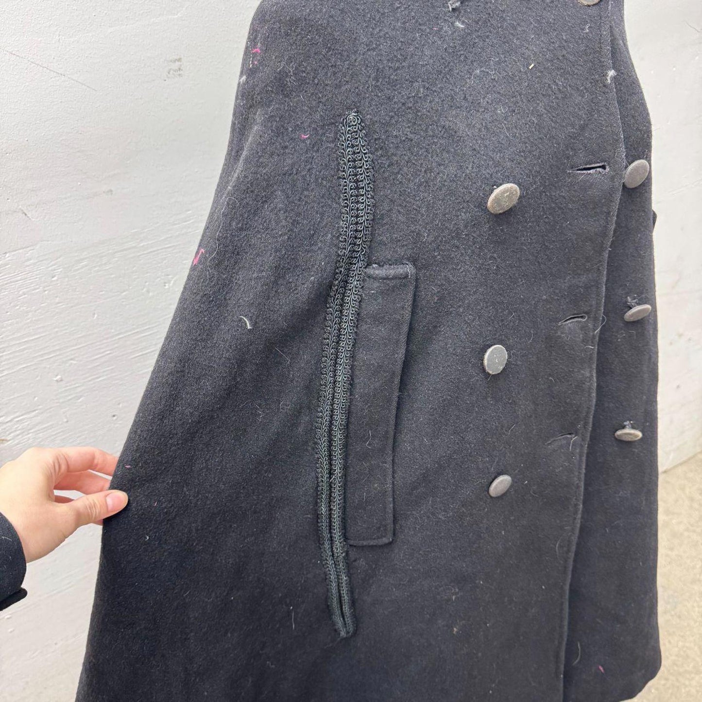 Vtg 60s Saks Fifth Ave Wool Cape Made in England Double Breasted Soutache Trim