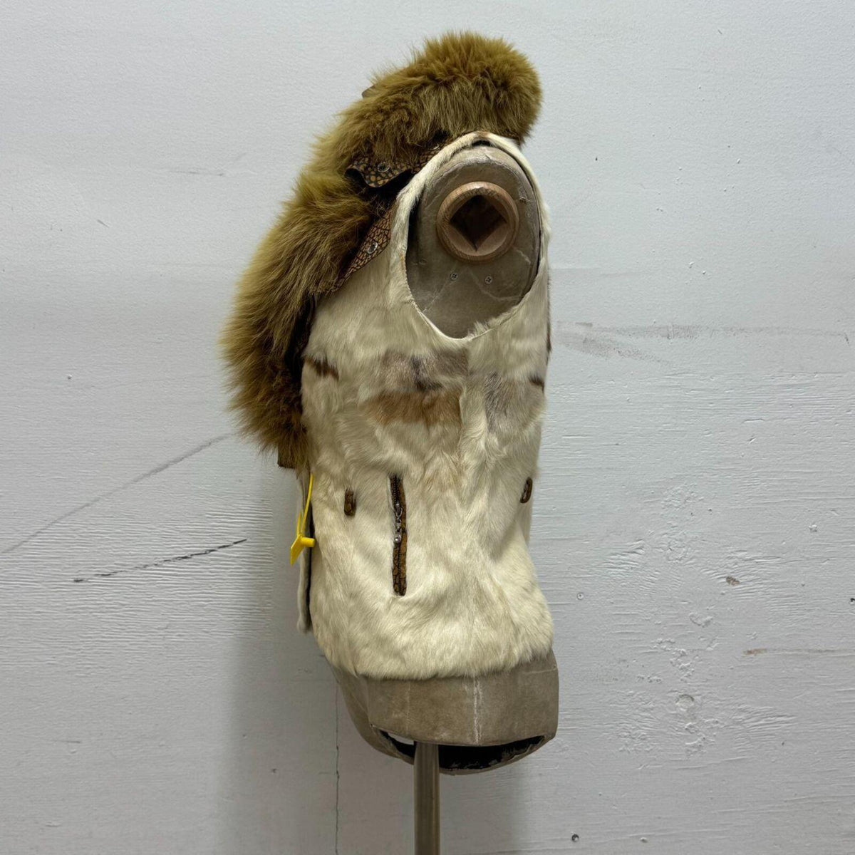 Y2K Vintage Genuine Fur Industrial Vest Cream Brown