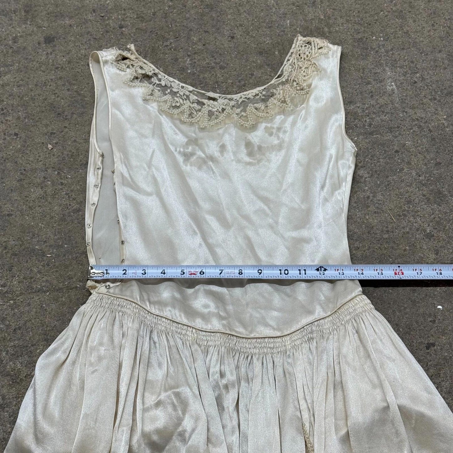 Antique 1920s Silk & Lace White Pearl Robe de Style Flapper Dress Bridal Wedding