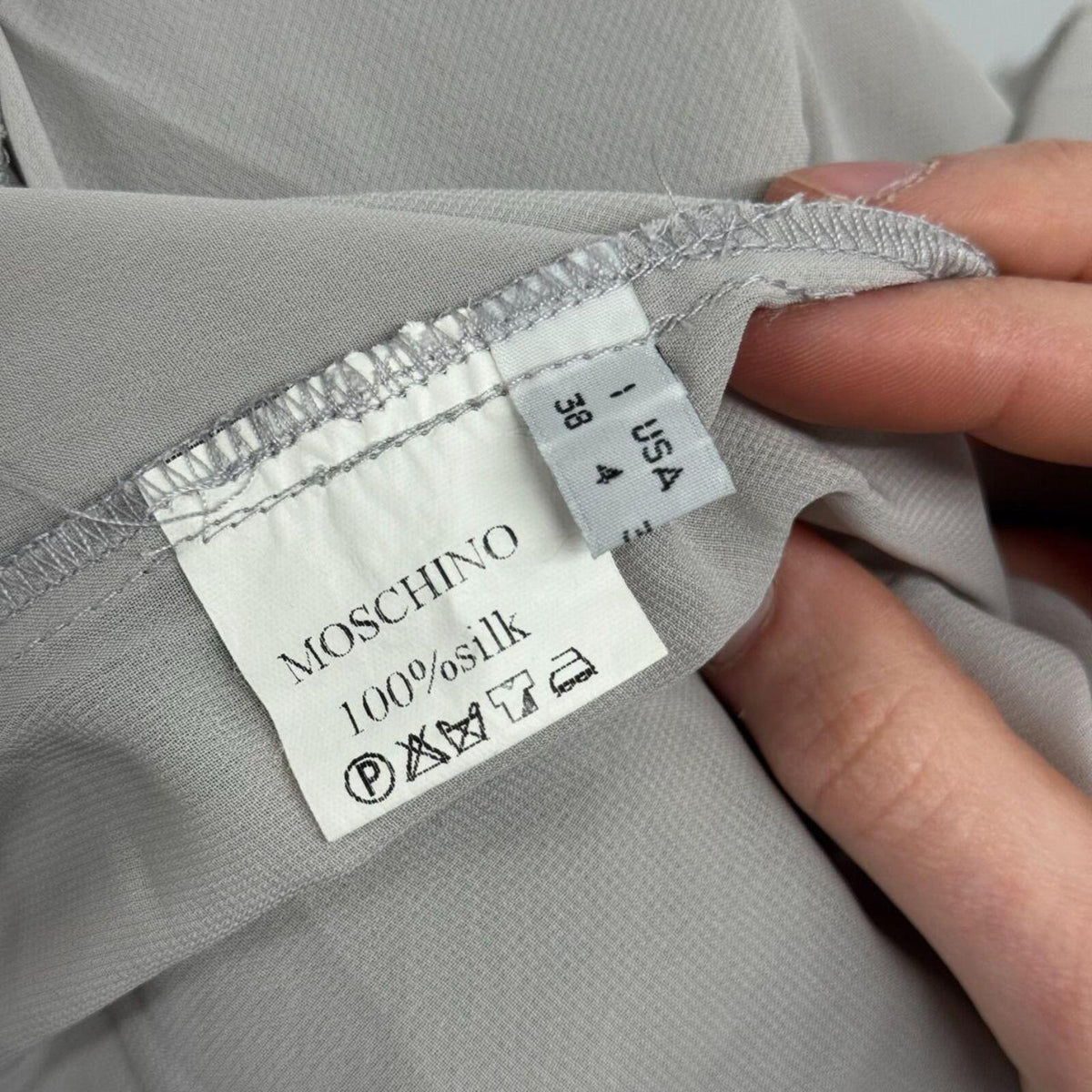 Vintage Y2K Moschino 100% Silk Bow Grey Dress
