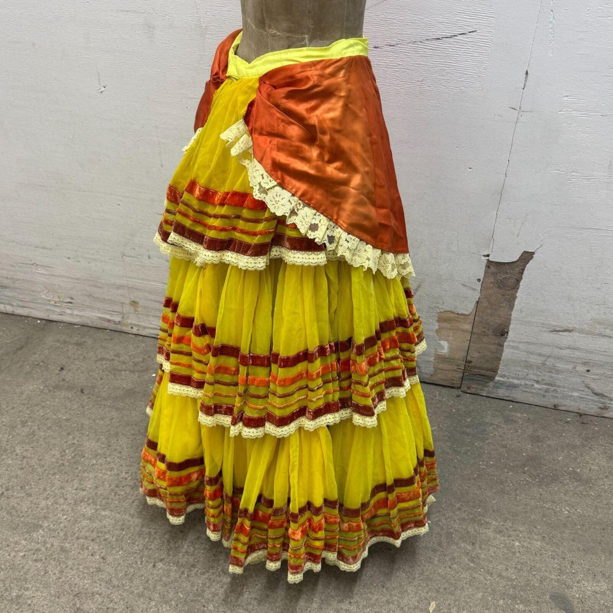Vintage Broadway Costume 70s Sunset Tiered Performance Skirt