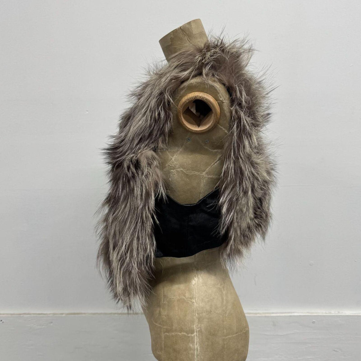 Vintage Y2K Silver Fox & Leather Gilet