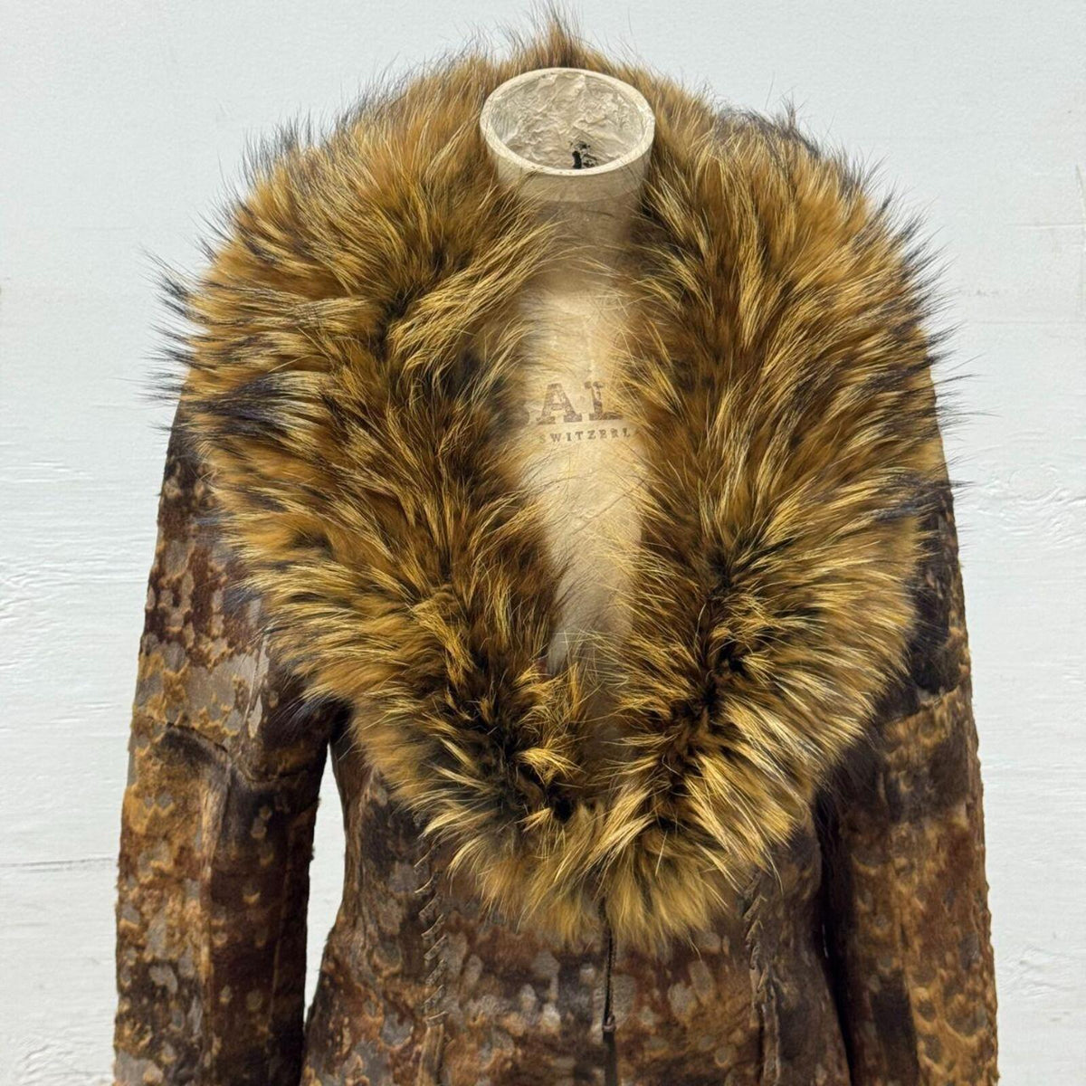 Vintage Y2K Brown Burnout Calfskin & Raccoon Fur Jacket Coat