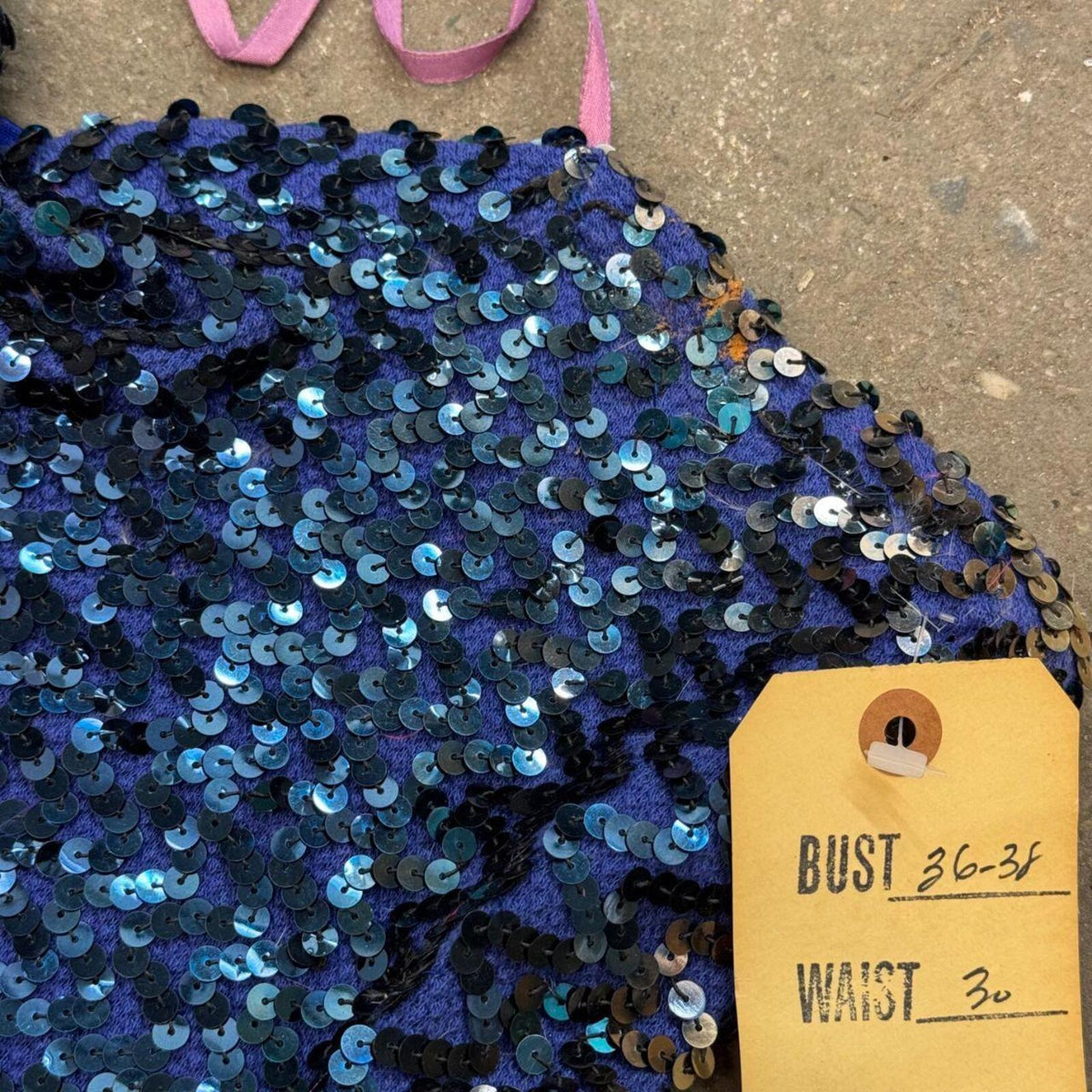 Vintage Film Costume 1960s/70s Royal Blue Sequin Showgirl Bodysuit M