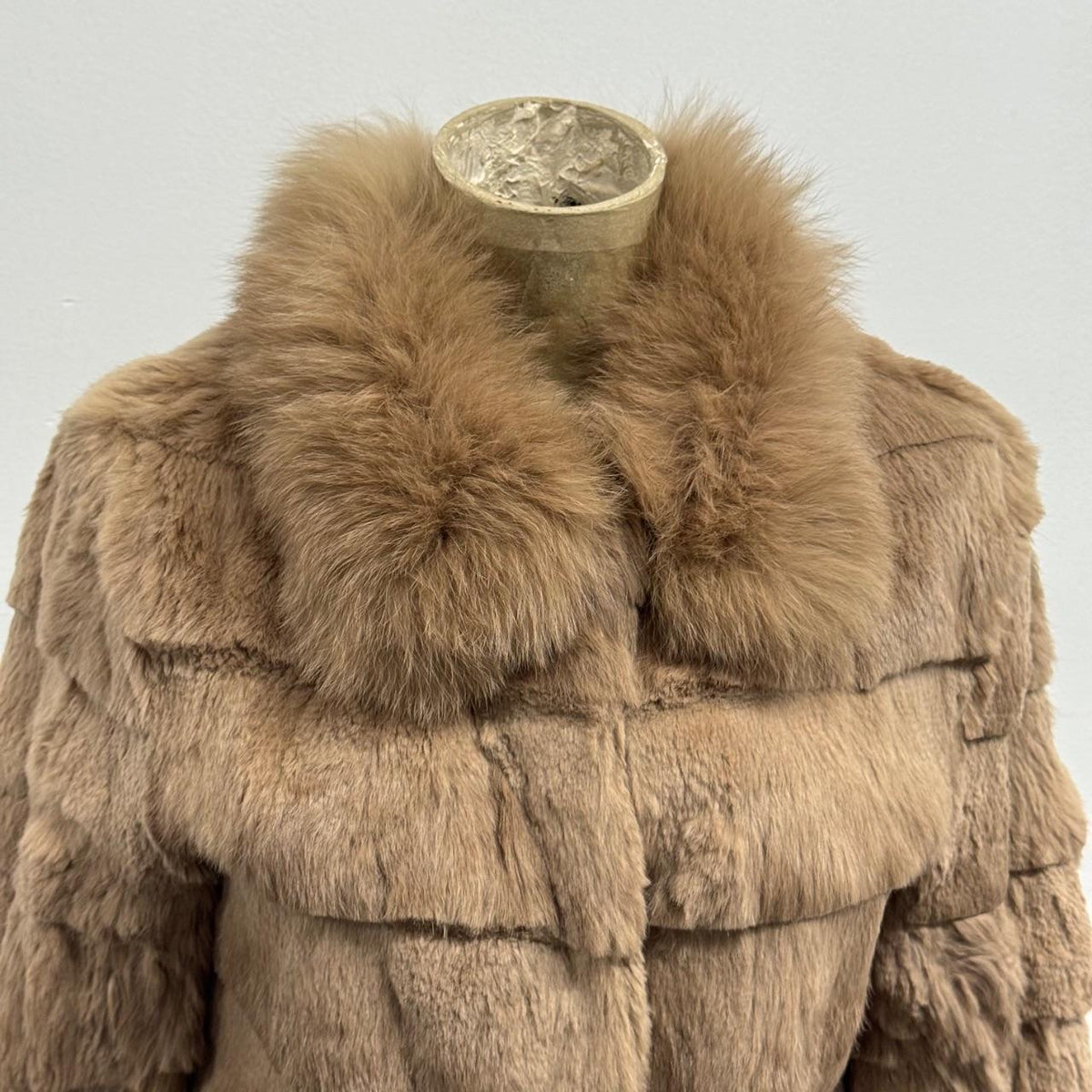 Vintage Y2K Light Brown Rabbit & Fox Fur Jacket Coat