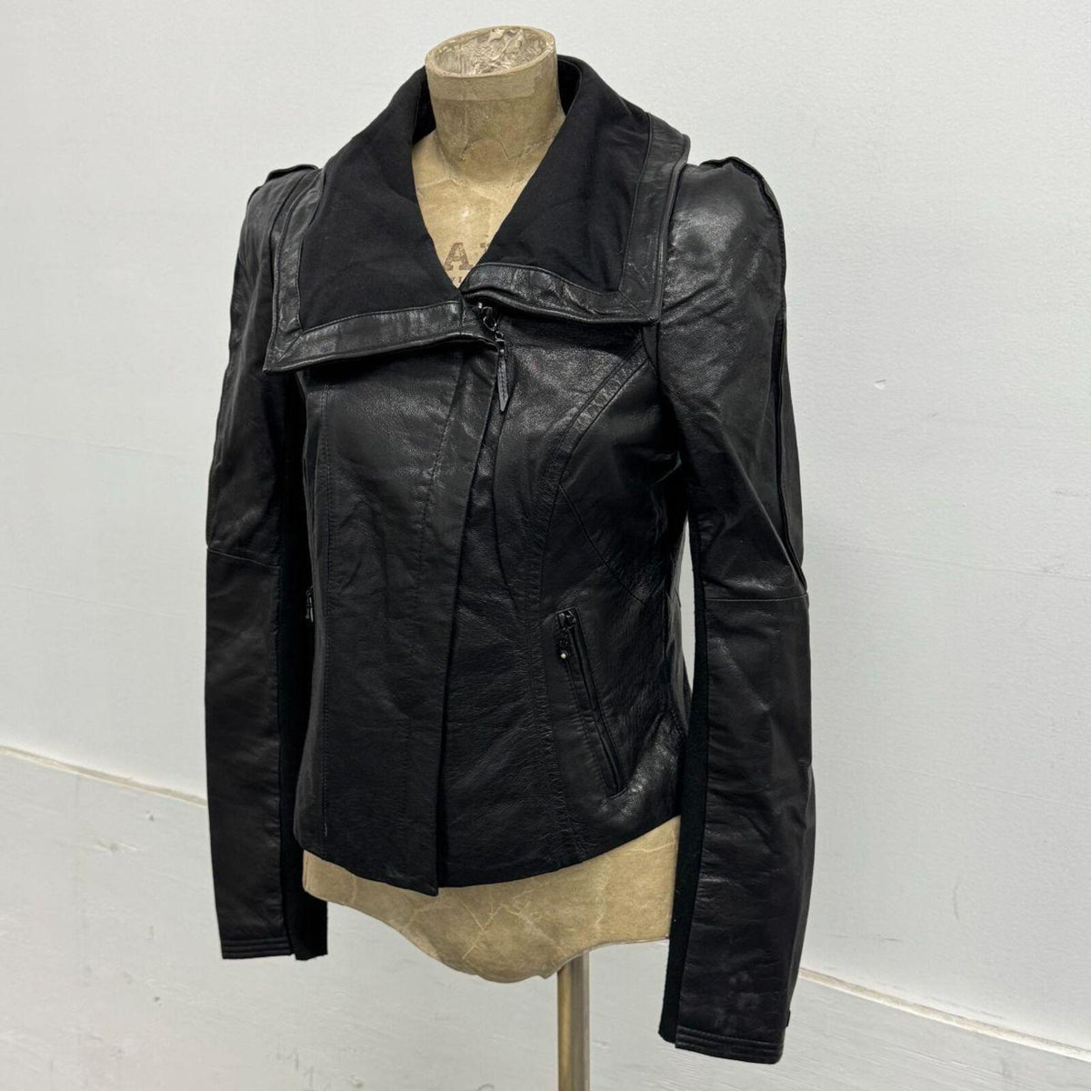 Vintage Black Big Collar Avant Garde Leather Jacket