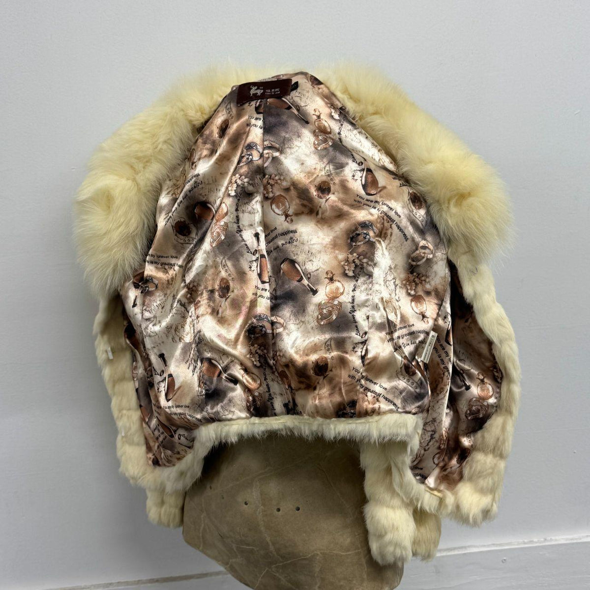 Vintage Cream White Rabbit & Fox Fur Jacket Coat