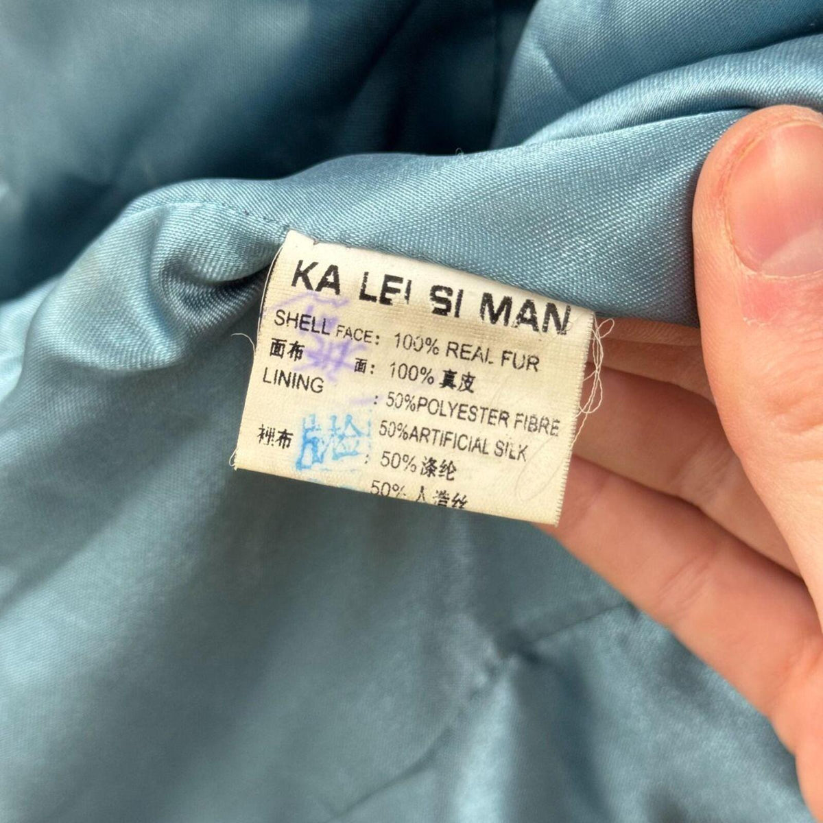 Vintage Y2K Blue Seafoam Fox Fur & Leather Jacket Coat