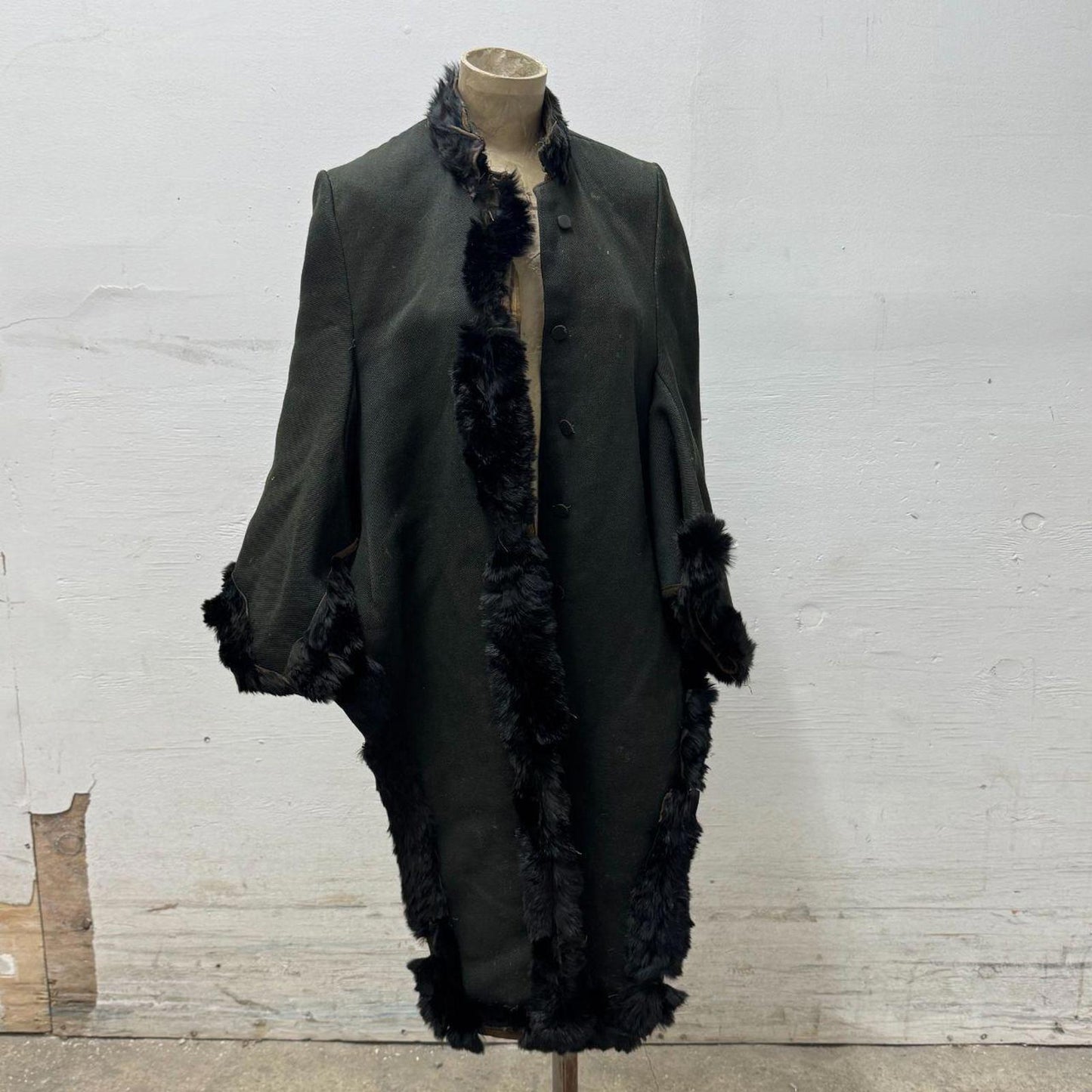 Antique Victorian Fur Trim Dolman Cape Coat 1880s 1890s Heavy Wool As-Is