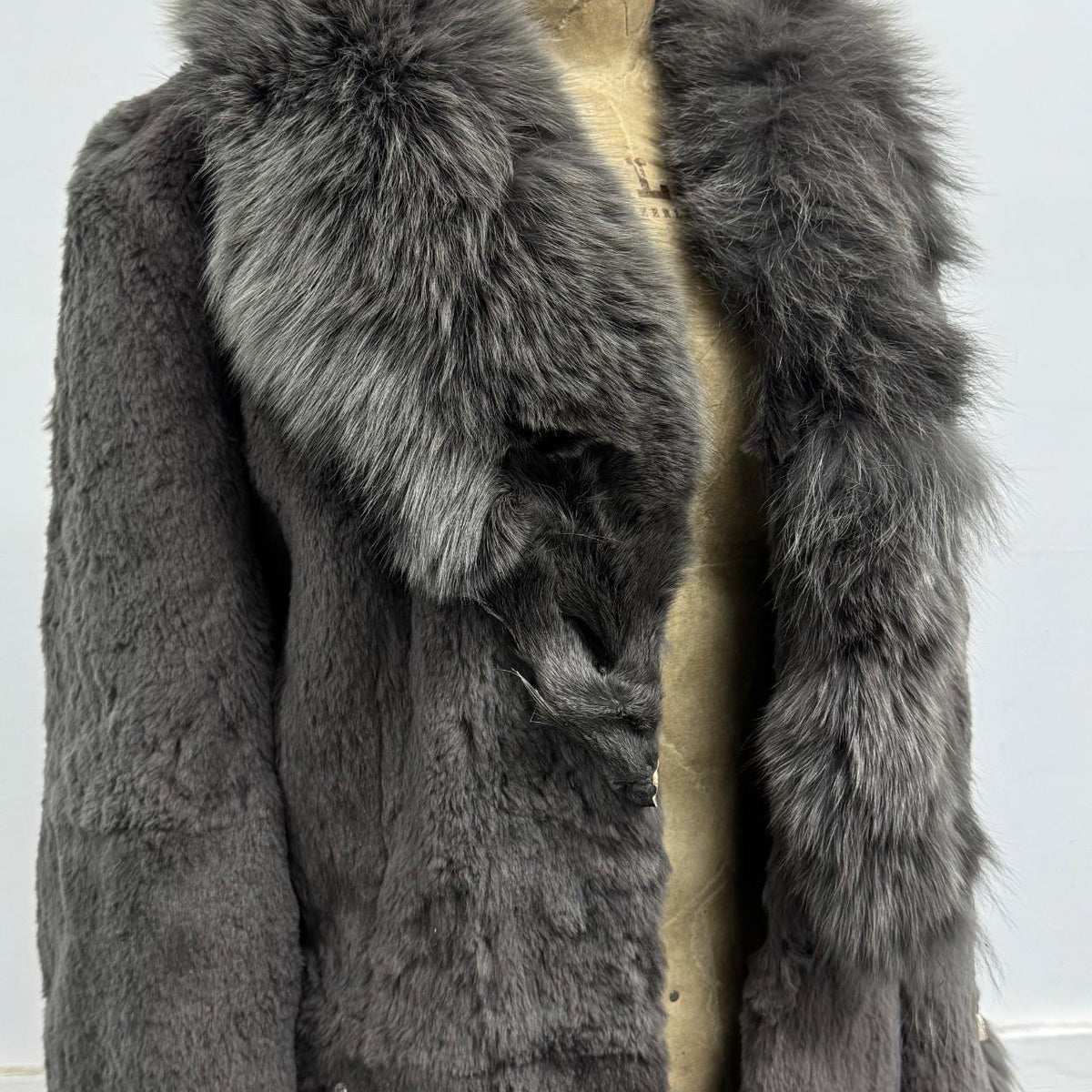 Vintage Y2K Grey Rabbit & Fox Fur Jacket Coat