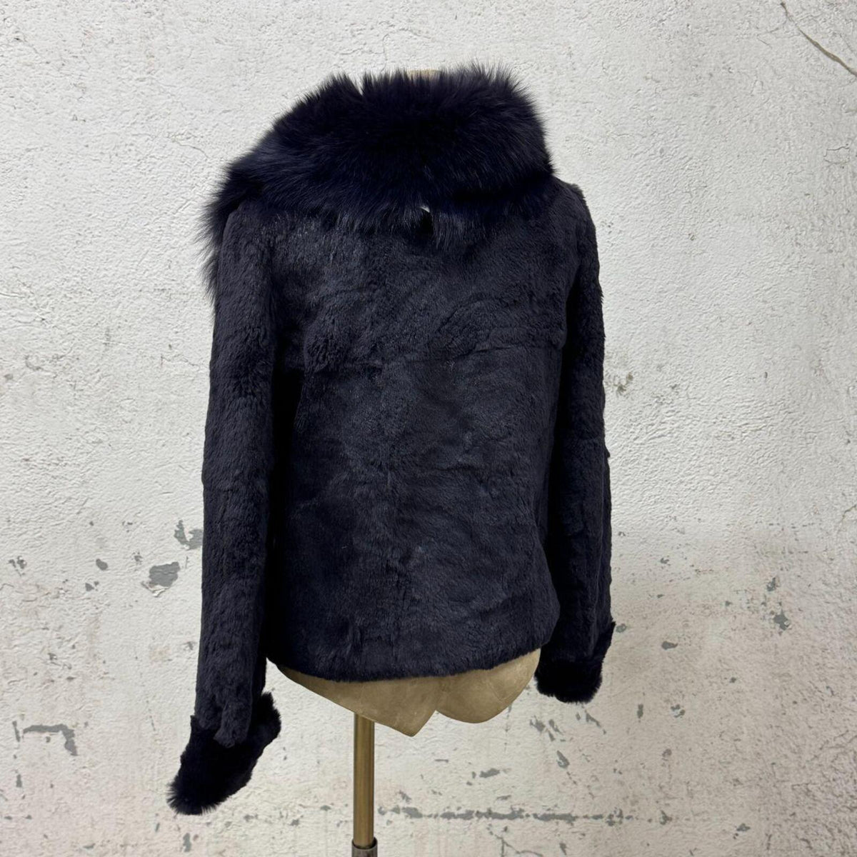 Y2K Vintage Midnight Blue Fox Rabbit Fur Statement Jacket Coat
