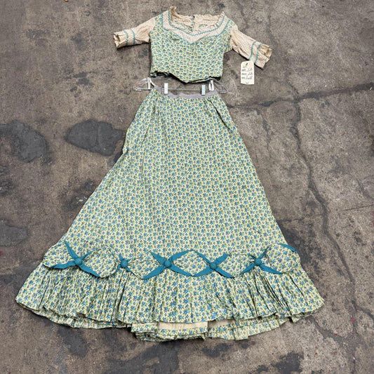 Vintage 40s does 1800s Victorian Blue 2pc Gown Prairie Dress Film Costume