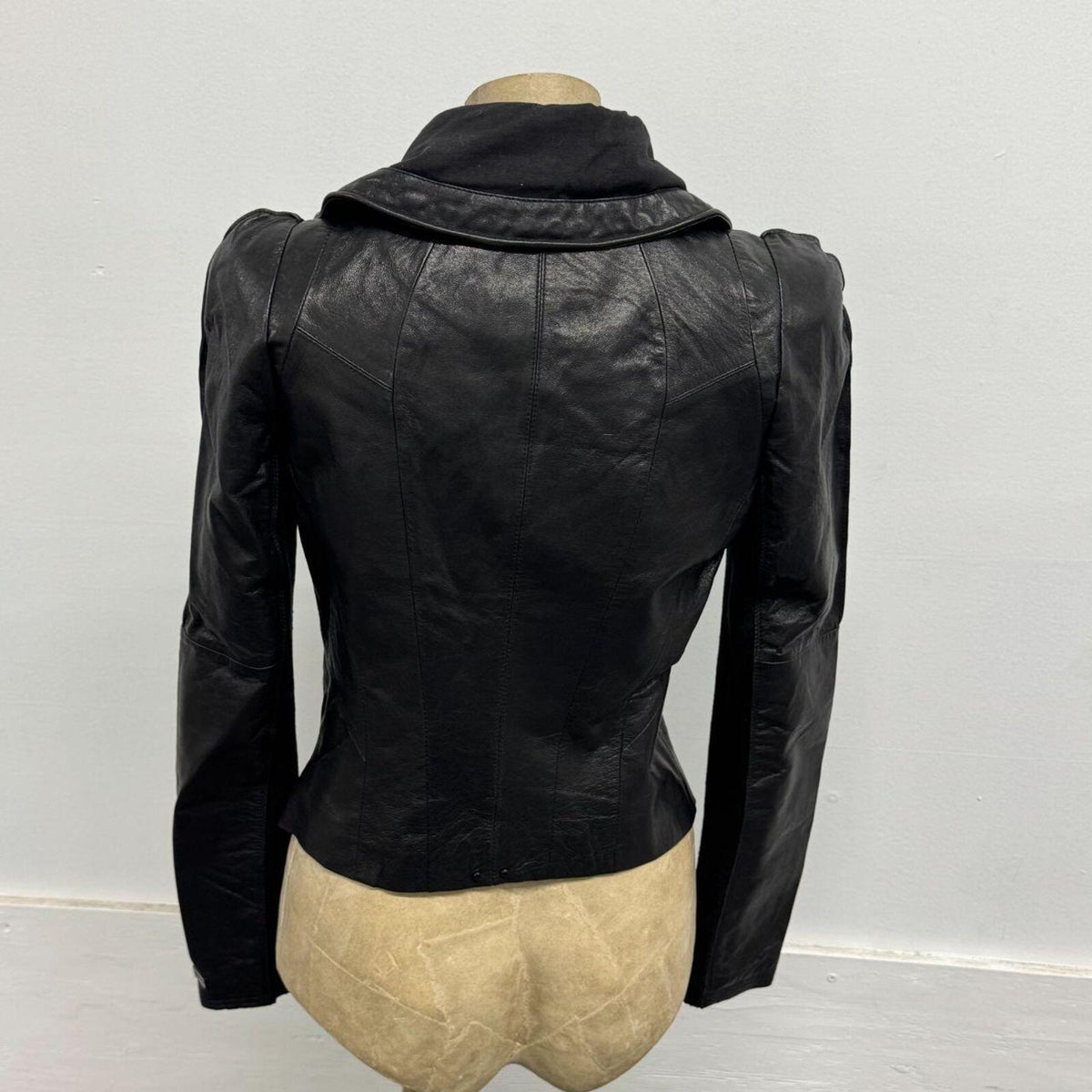 Vintage Black Big Collar Avant Garde Leather Jacket