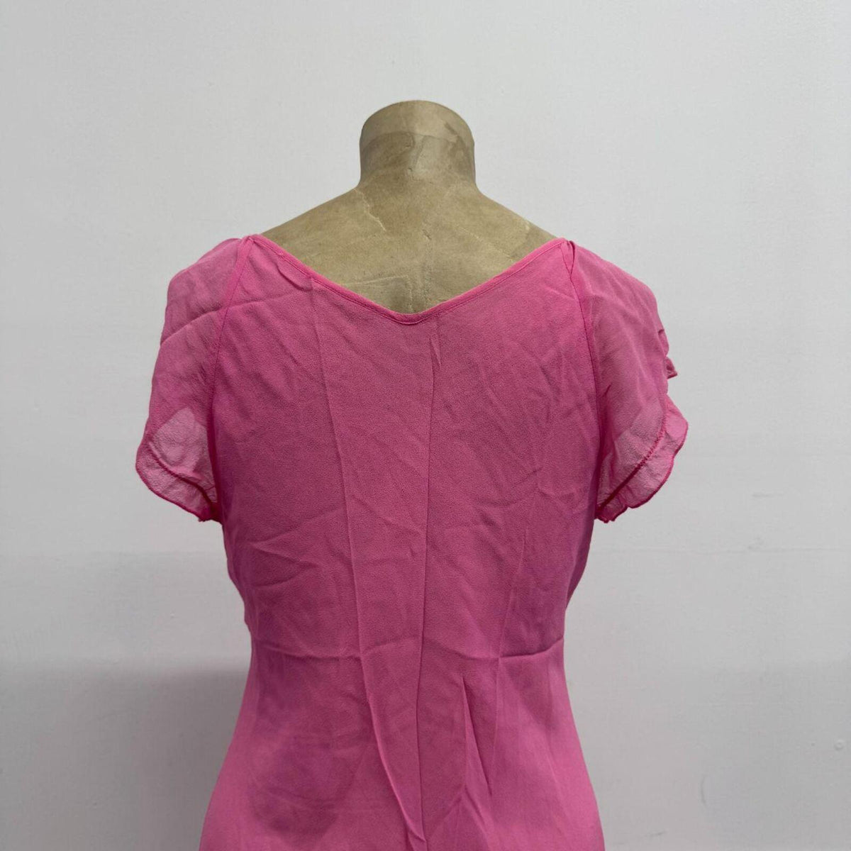 Vintage Y2K Hand-Painted Bubblegum Pink Silk Flutter Midi Dress