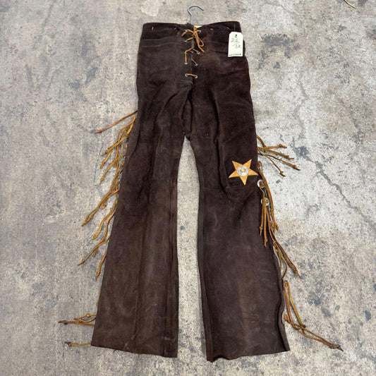 Vintage 40s 50s Brown Suede Western Leather Fringe Trousers