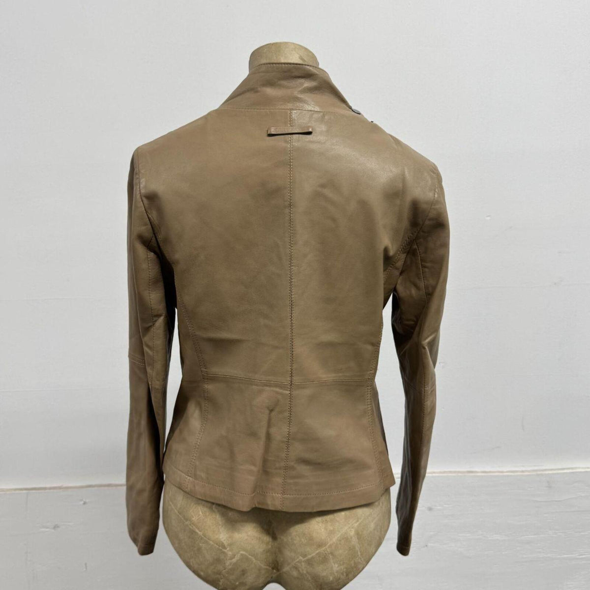 Vintage Tan Cowl Funnel Neck Asymmetric Avant Garde Leather Jacket