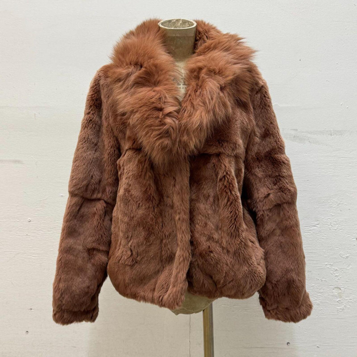 Vintage Warm Brown Rabbit & Fox Fur Jacket Coat
