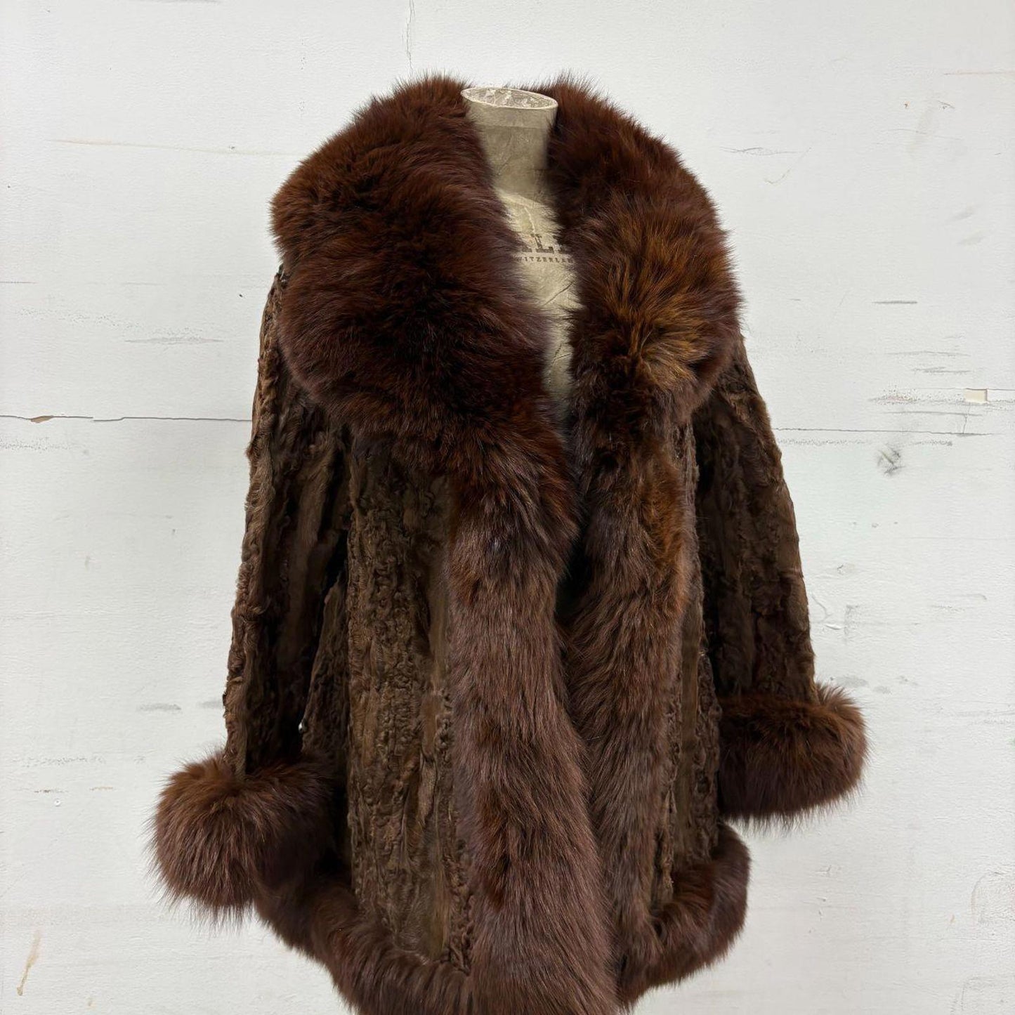 Vintage Paneled Brown Real Fox Fur Penny Lane Afghan Coat