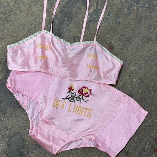 1940s WWII Vintage Souvenir Embroidered Lingerie Pink