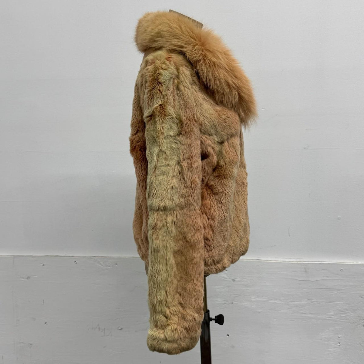 Vintage Y2K Peach Tan Orange Rabbit & Fox Fur Jacket Coat