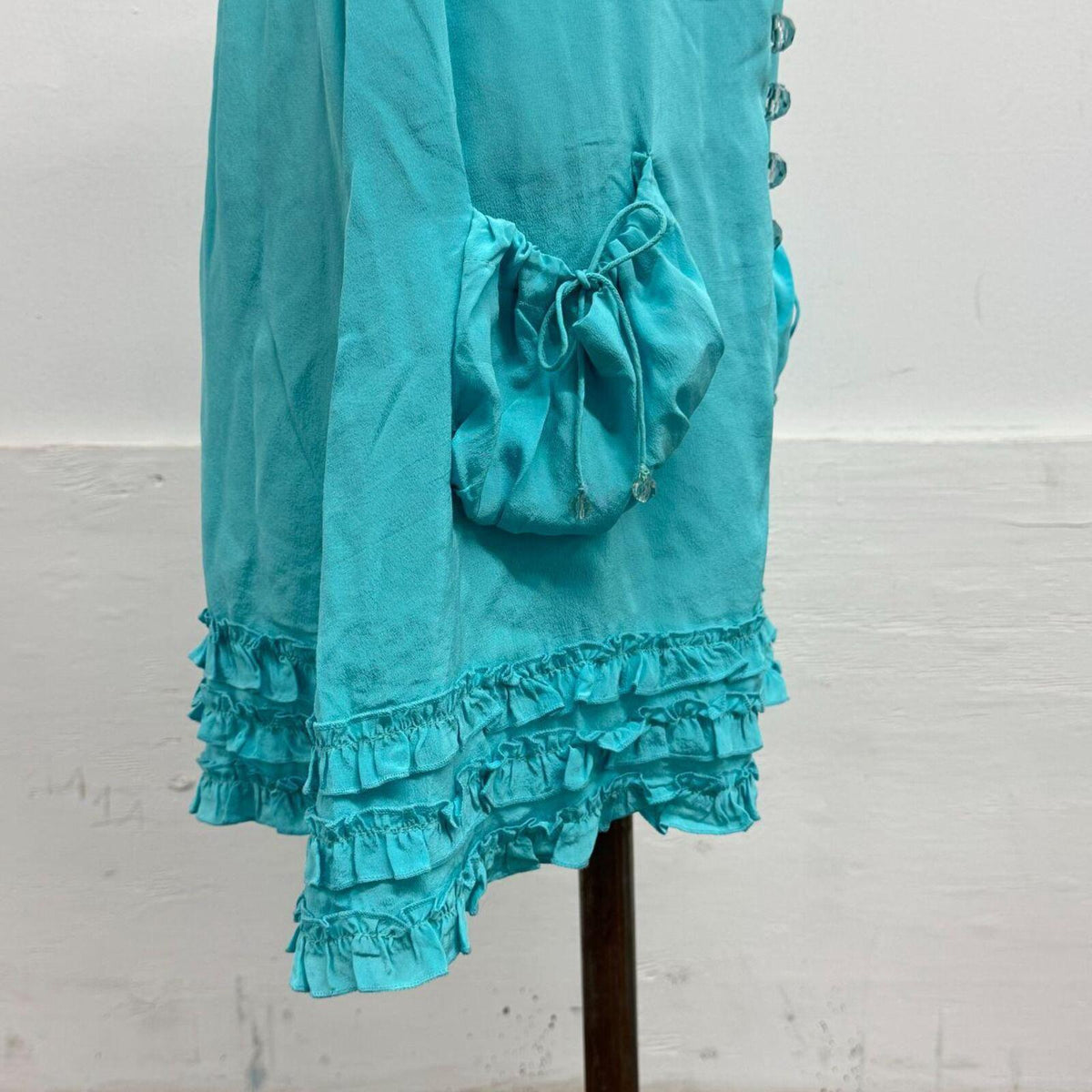 Vintage Ducie 100% Silk Teal Button-Front Mini Dress