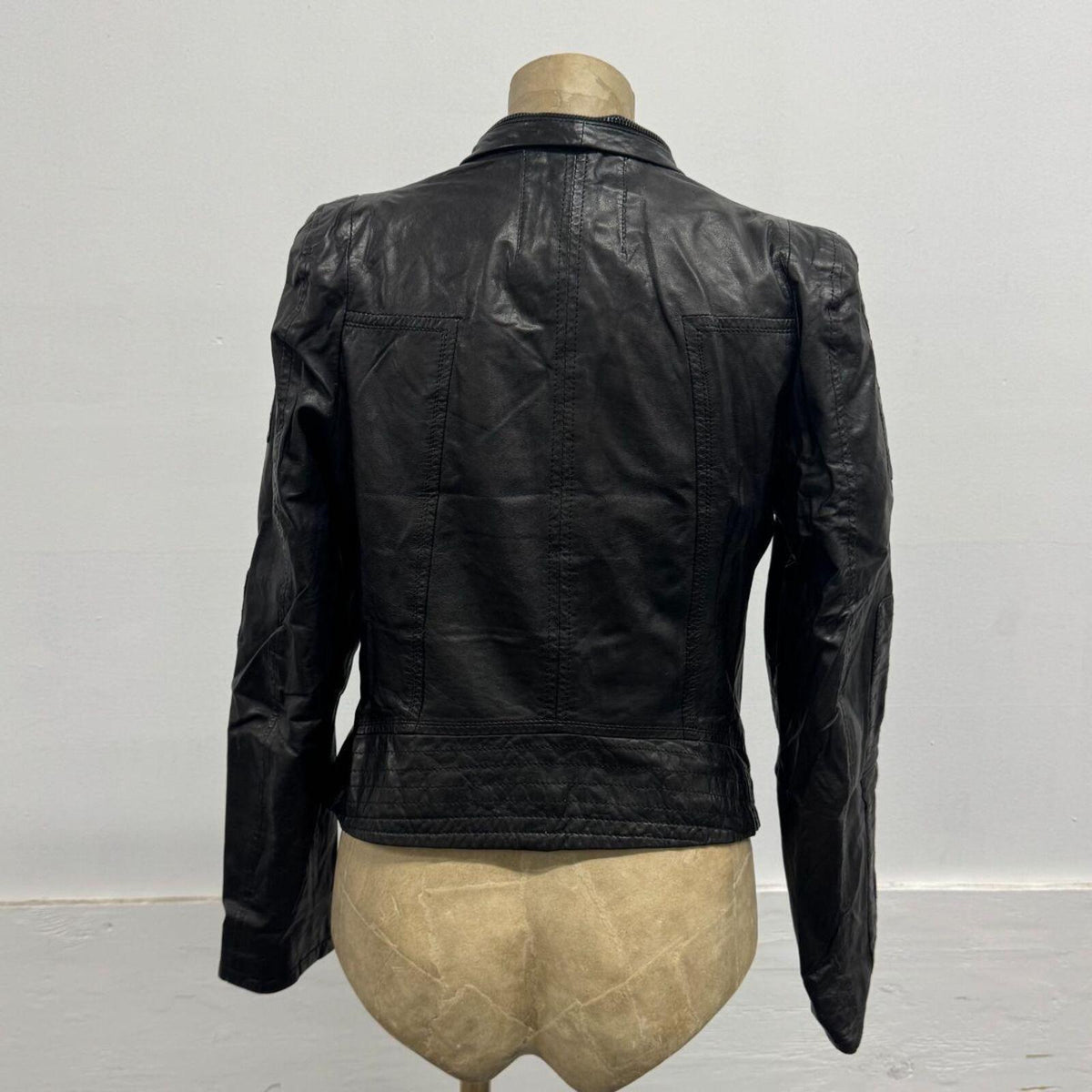 Vintage Black Leather Multi-Zip Patchwork Lambskin Moto Jacket