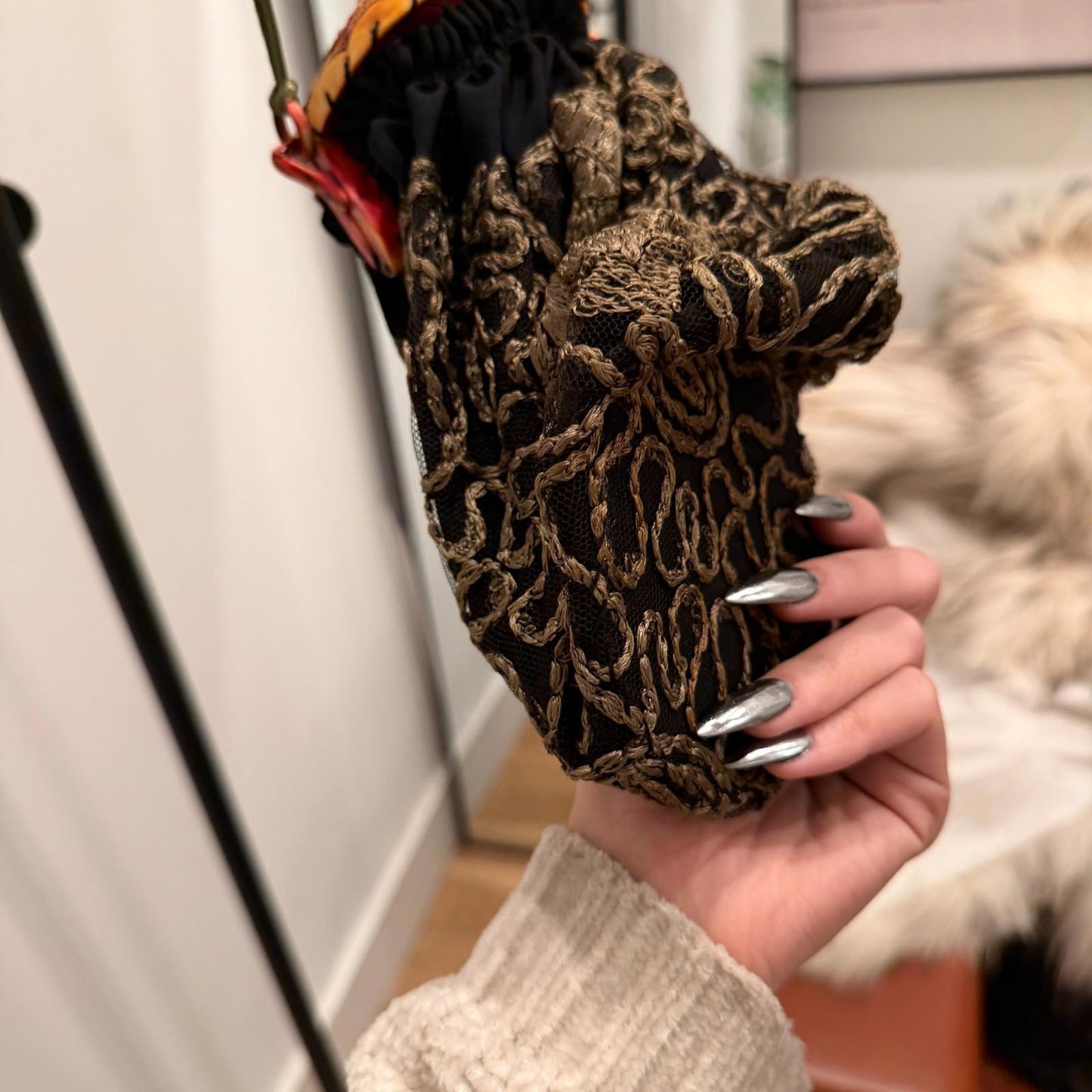 Pristine 1920s Antique Flapper Purse Carved Celluloid Frame