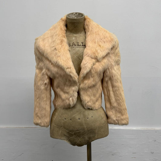 Vintage Cream Peach Rabbit Fur Jacket Coat