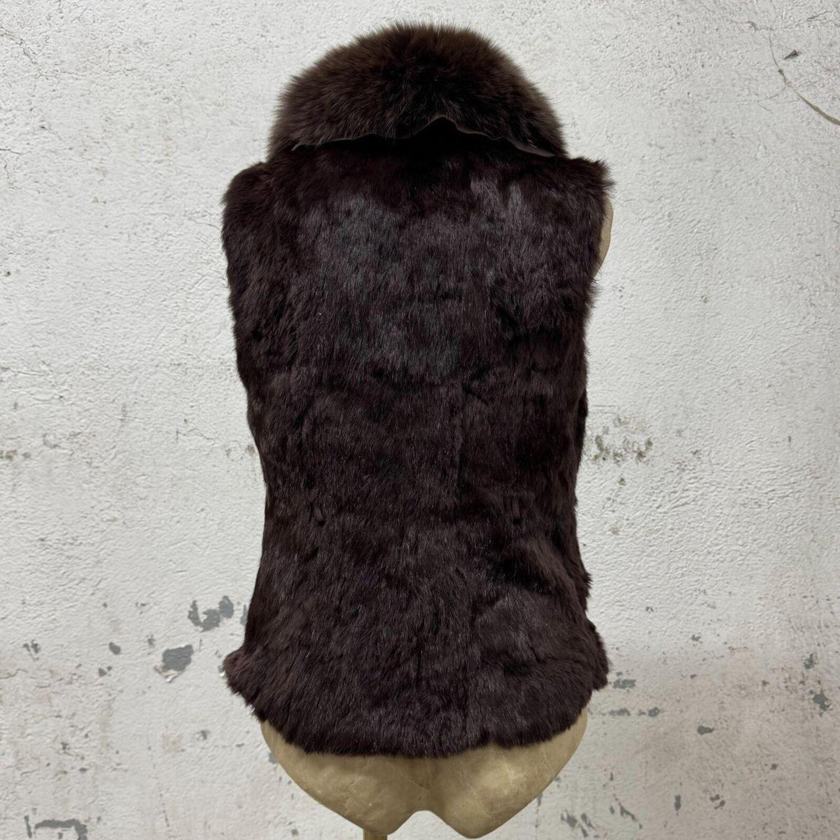 Vintage Chocolate Brown Rabbit Fox Fur & Leather Gilet Vest