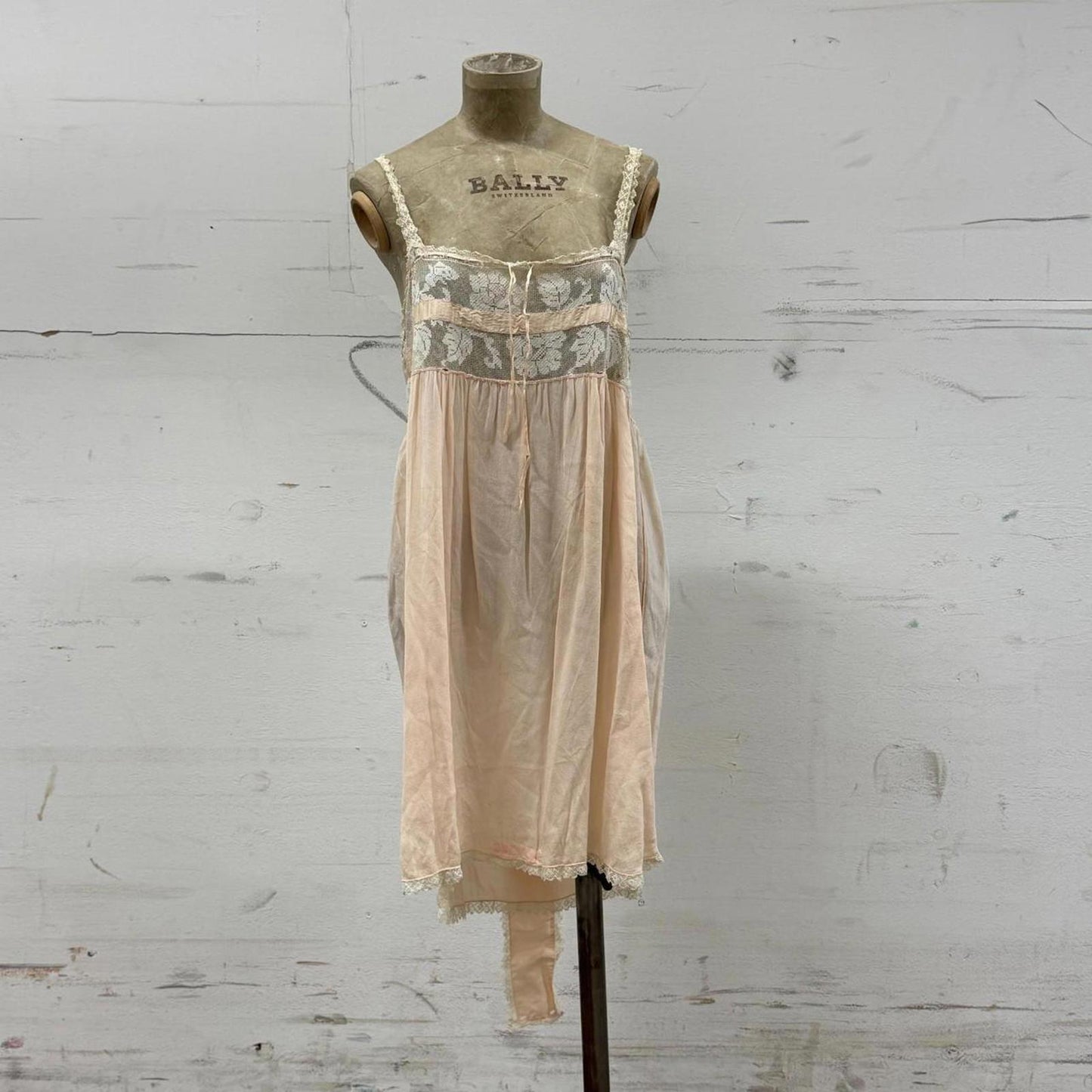 Antique 20s Pink Silk & Filet Lace Step-In Lingerie Teddy