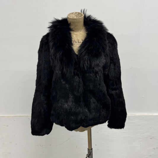 Vintage Y2K Black Rabbit & Fox Fur Jacket Coat
