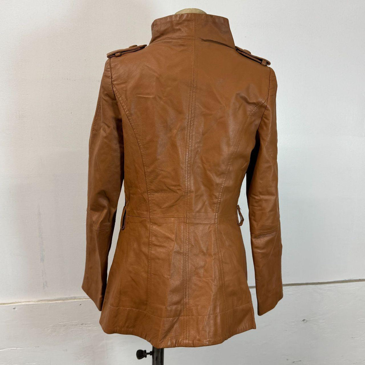 Vintage Tan Funnel Neck Asymmetric Avant Garde Leather Jacket