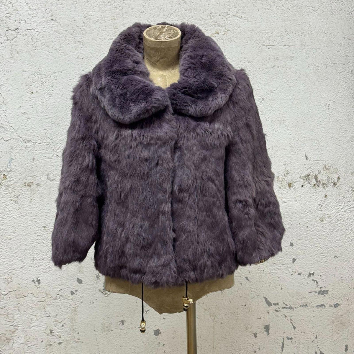 Vintage Y2K Lavender Purple Rabbit Fur Cropped Princess Jacket Coat