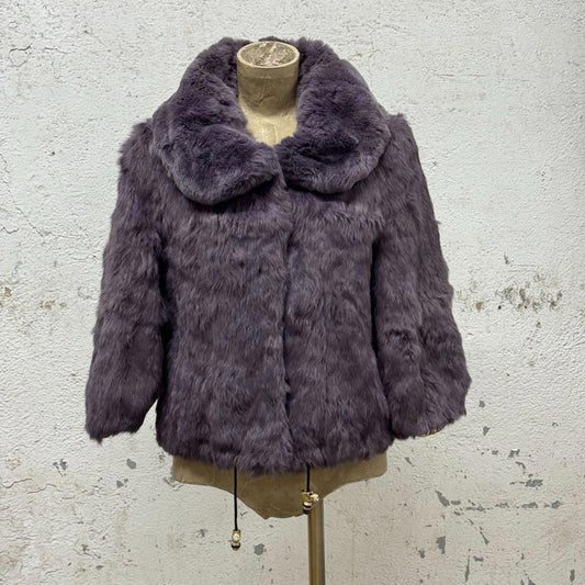 Vintage Y2K Lavender Purple Rabbit Fur Cropped Princess Jacket Coat